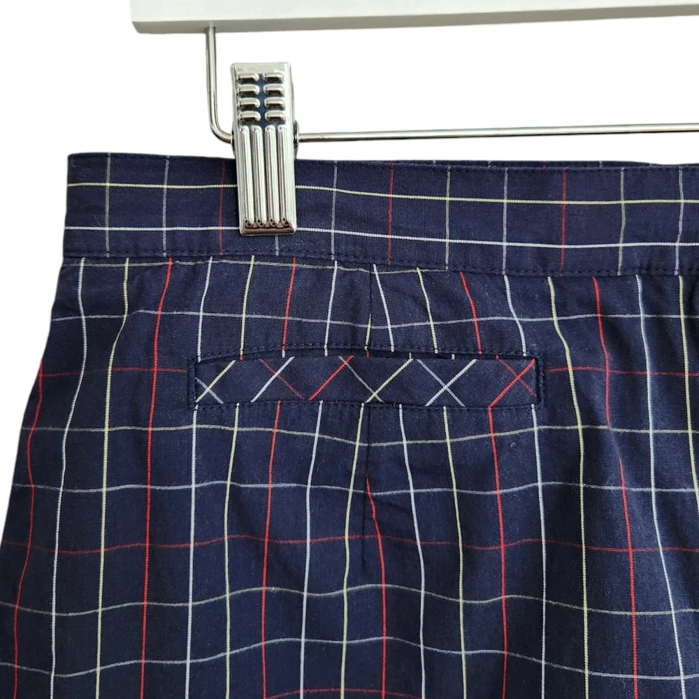 Vintage Liz Claiborne Navy Blue Red White Plaid High Waisted Button Down Skort